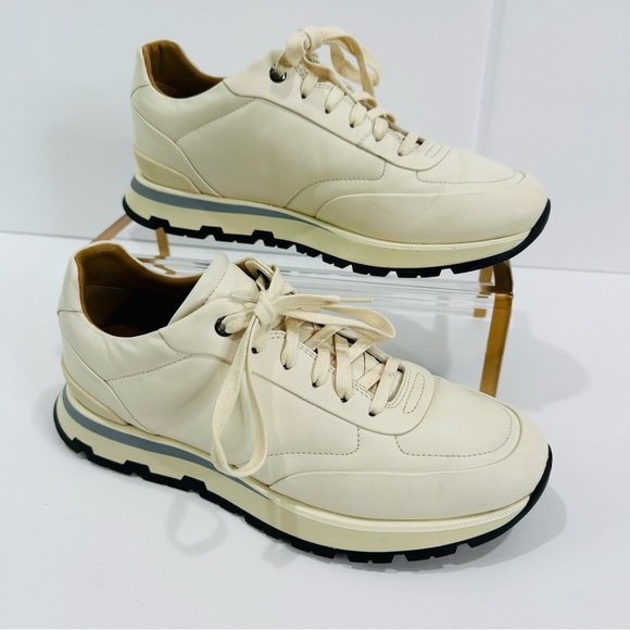 HUGO BOSS MENS BURNISH ITALIAN LEATHER SIZE 8 CREAM LOW TOP TRAINERS SNEAKERS - Picture 13 of 13
